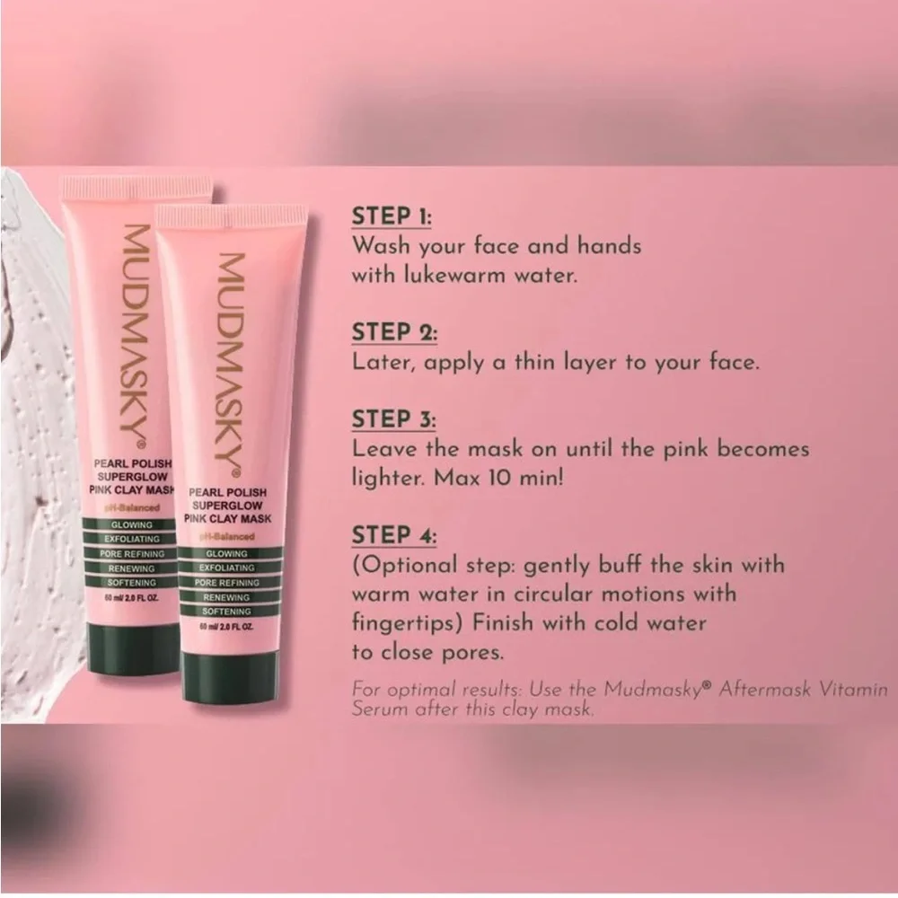 NWT MUDMASKY Pearl Polish Superglow Pink Clay Mask 15ml/ 0.5 fl oz